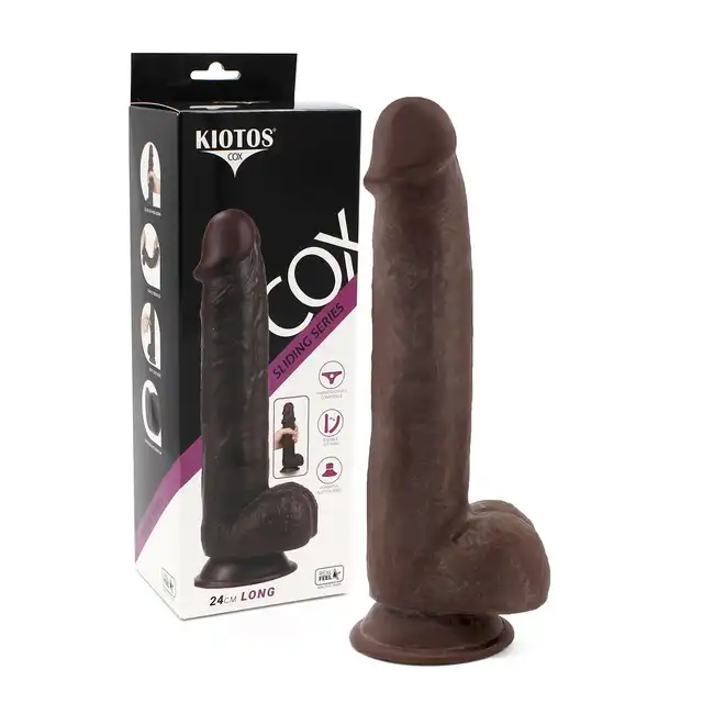 Kiotos - Cox Sliding Skin 03-Black - niezwykłe, brązowe dildo z ślizgającą się skórą i przyssawką!