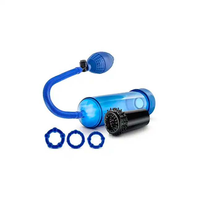 Quickie Kit - Go Big Blue - niebieska pompka do penisa