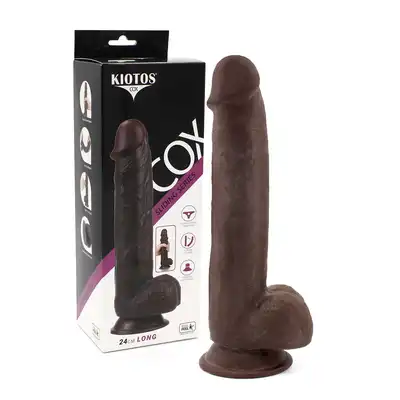 Kiotos - Cox Sliding Skin 03-Black - niezwykłe, brązowe dildo z ślizgającą się skórą i przyssawką!