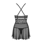 Obsessive - 838-BAB-1 babydoll i stringi czarna L/XL. Zmysłowa koszulka z rozcięciem pod biustem