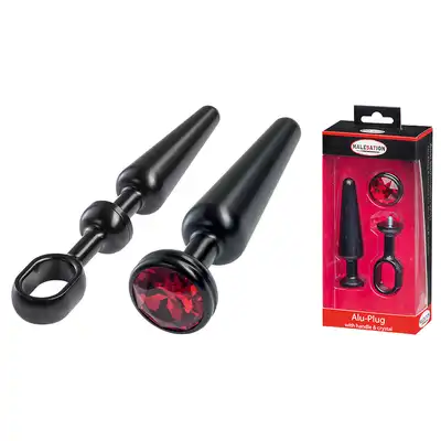 MALESATION Alu-Plug with handle &amp; crystal medium, black