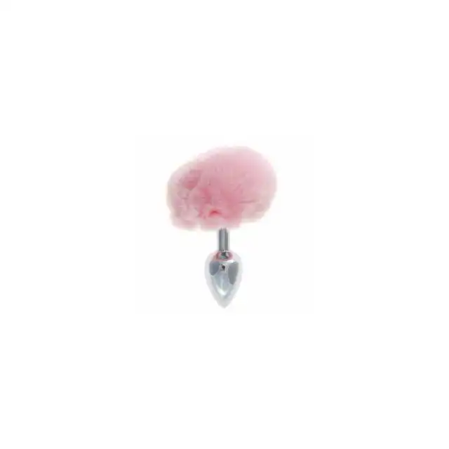 Fluffy Metal Plug Pink. Metalowy koreczek analny. Różowy króliczek. Biżuteria analna.