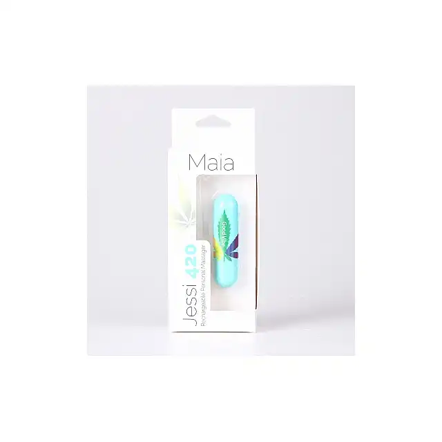Maia Novelties - Jessi 420 Blue USB. Mini bullet z  liściem konopii