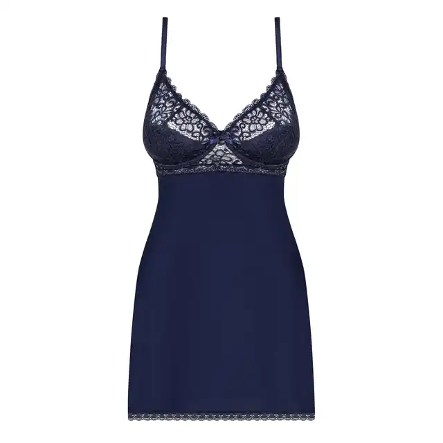 Obsessive - Drimera babydoll i stringi niebieska L/XL.Kusząca głębia granatu