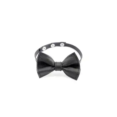 Kiotos - Collar Fly Leather - elegancka, skórzana, czarna obroża z muchą