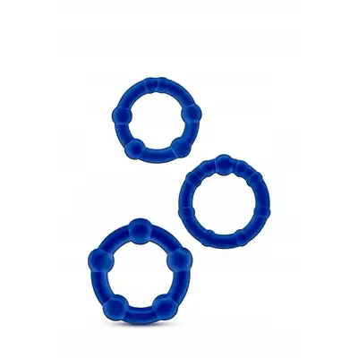 Stay Hard - Beaded Cockrings Blue. 3 pierścienie erekcyjne z kuleczkam