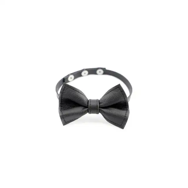 Kiotos - Collar Fly Leather - elegancka, skórzana, czarna obroża z muchą