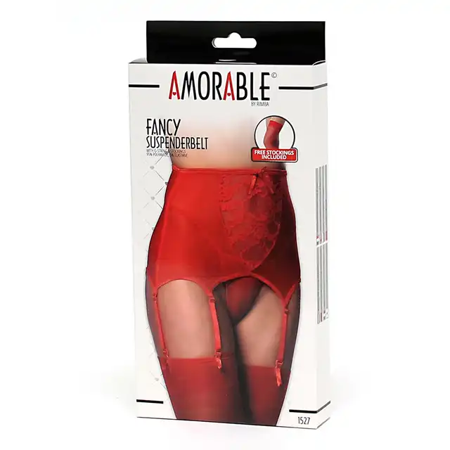 Amorable - Fancy Susenderbelt L/XL - niezwykle zmysłowy, czerwony pas do pończoch z koronką