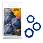 Stay Hard - Beaded Cockrings Blue. 3 pierścienie erekcyjne z kuleczkam