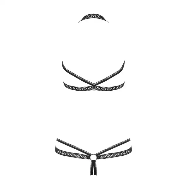 Obsessive - Darkie Teddy L/XL. Kuszące i efektowne paseczkowe body z otwartym kroczem