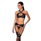 Passion - Hima Set black S/M - zniewalający trzyczęściowy komplet