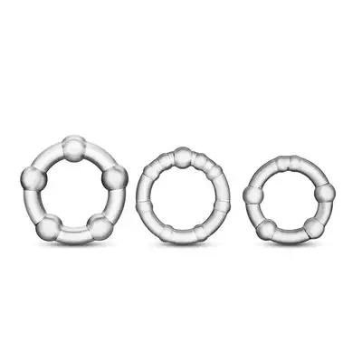  Stay Hard - Beaded Cockrings Clear. 3 ringi erekcyjne z kuleczkami