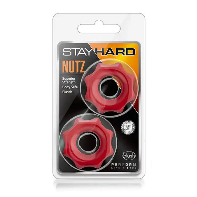  Stay Hard - Stay Hard Nuts Red. 2 czerwone ringi erekcyjne. Super elastyczne 