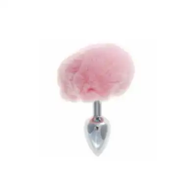 Fluffy Metal Plug Pink. Metalowy koreczek analny. Różowy króliczek. Biżuteria analna.