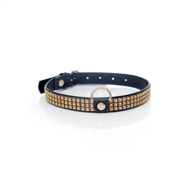 Fetish Boss Series - Collar with Crystals. Złota obroża z kryształkami. Zabłyśnij przed swoim partnerem z kryształami na swojej szyi.