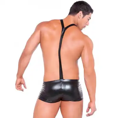 Zeus Allure - Wet look Suspender Shorts. Spodenki z szelkami.