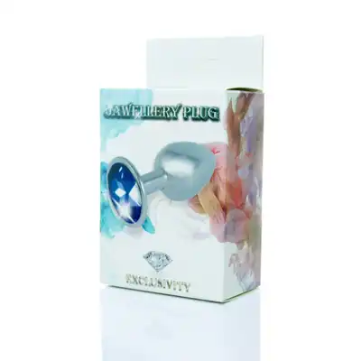 Jawellery PLUG - niebieski. Metalowa zatyczka analna z diamiencikiem