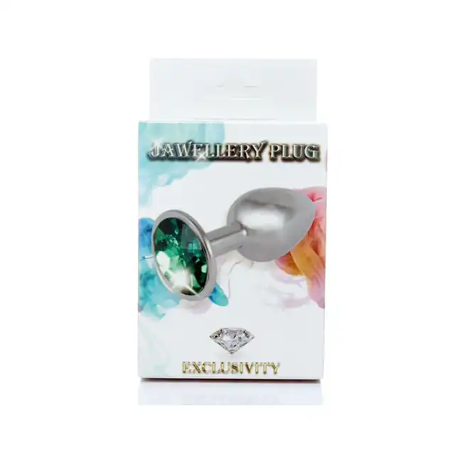 Jawellery PLUG - zielony. Metalowa zatyczka analna z diamiencikiem