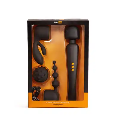 Pornhub - Supercharged Wand Set.  Super masażer z zestawem końcówek.