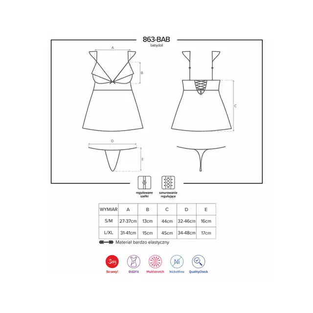 Obsessive 863-BAB-3 Śliczny babydoll i stringi kolor: czerwony Rozmiar L/XL
