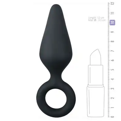 Easy Toys - Black Buttplugs - Aksamitna, silikonowa wtyczka z wygodnym uchwytem, roz. M