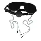 Bad Kitty - Ball Gag with Nipple Clamps &amp; Mask. Zestaw BDSM.