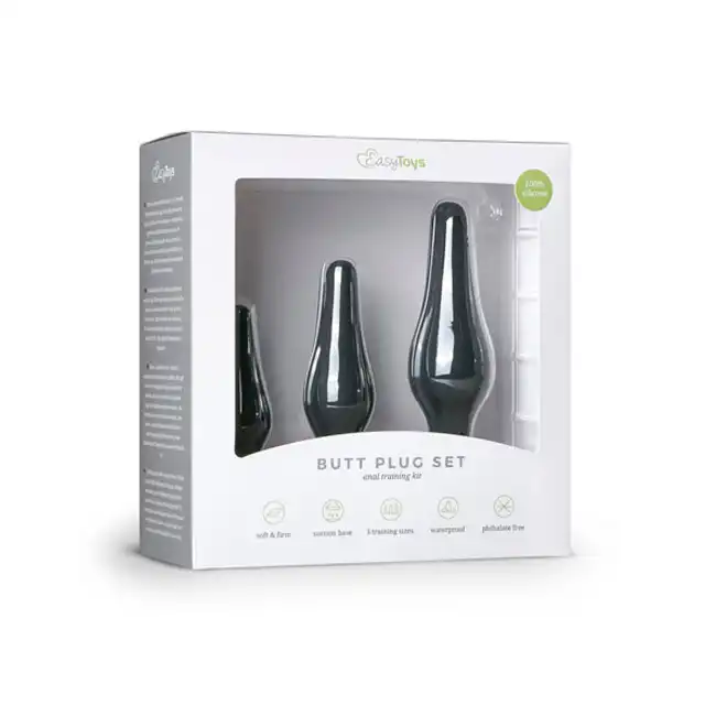 Easytoys Butt Plug Set - Zestaw 3 miękkich wtyczek - Mocne przyssawki i aksamitny silikon.