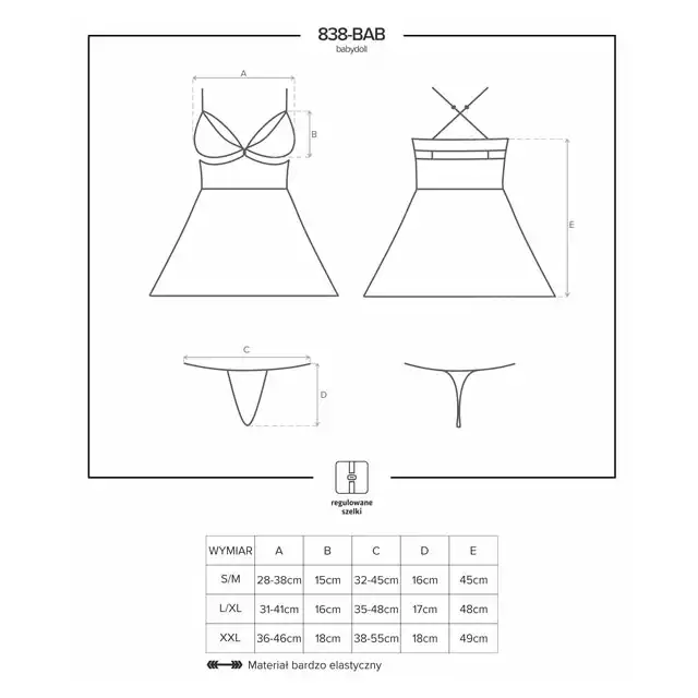 Obsessive - 838-BAB-3 babydoll i stringi. Rozmiar S/M