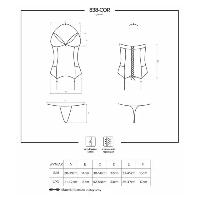 Obsessive - 838-COR-3 Piękny czerwony gorset i stringi L/XL - Uwodzicielski design inspirowany klasyczną czerwienią.