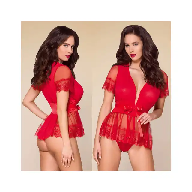 Obsessive 870-PEI-3 szlafrok i stringi kolor: czerwony