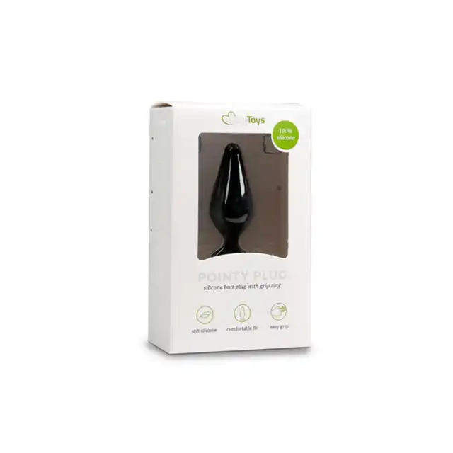 Easy Toys - Black Buttplugs - Aksamitna, silikonowa wtyczka z wygodnym uchwytem, roz. M