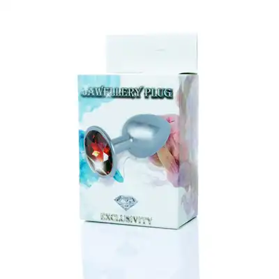 Jawellery PLUG - czerwony. Metalowa zatyczka analna z diamiencikiem