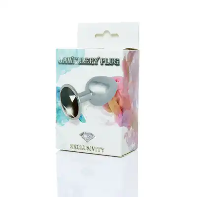Jawellery PLUG - czarny. Metalowa zatyczka analna z diamiencikiem