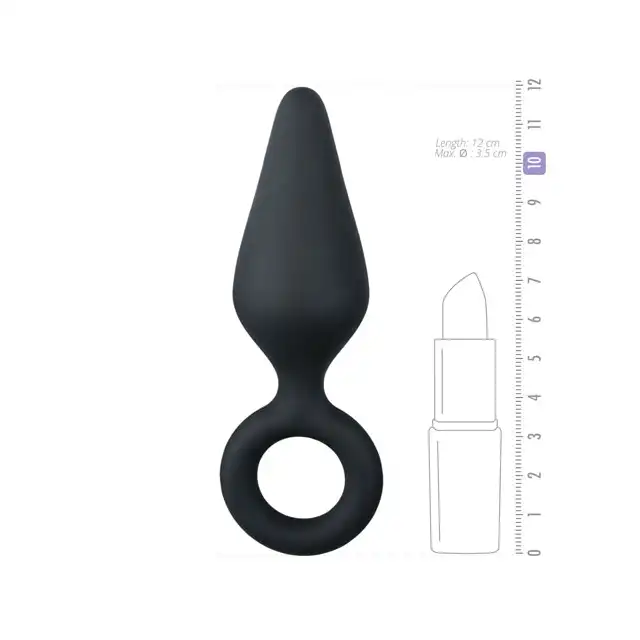 Easy Toys - Black Buttplugs - Aksamitna, silikonowa wtyczka z wygodnym uchwytem, roz. M