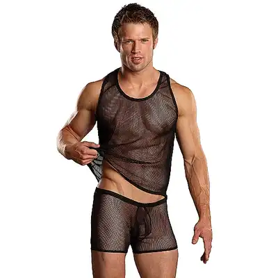 Male Power - Tank Top L/XL - Czarny, elastyczny top z materiału typy kabaretka