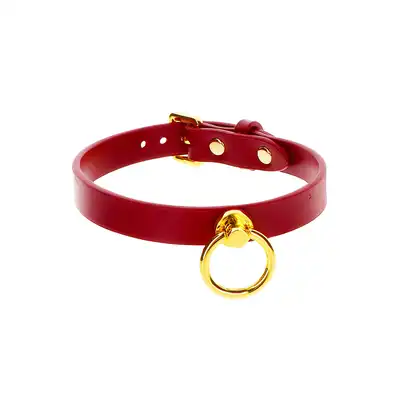 Taboom - O-Ring Collar - spektakularna czerwona obroża ze złotym ringiem!