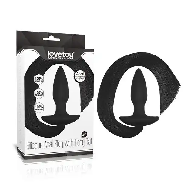 LoveToy - Anal Plug with Pony Tail Black - korek analny z czarnym ogonkiem