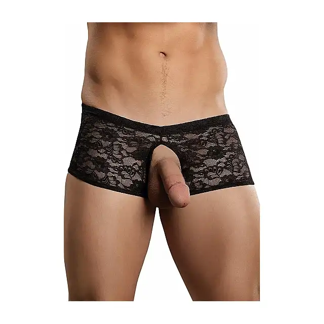 Male Power - Double Pleasure L/XL - Koronkowe szorty męskie z otwartym krokiem
