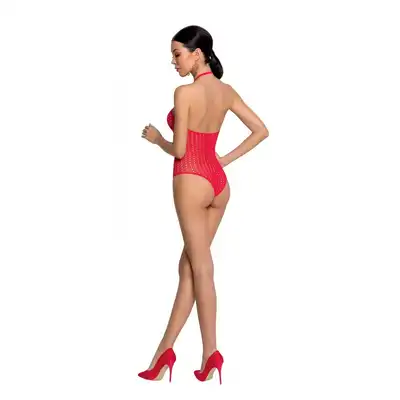 Passion - BS088RED. Bodystocking z otwartym krokiem. Czerwony kolor, rozmiar uniwersalny.