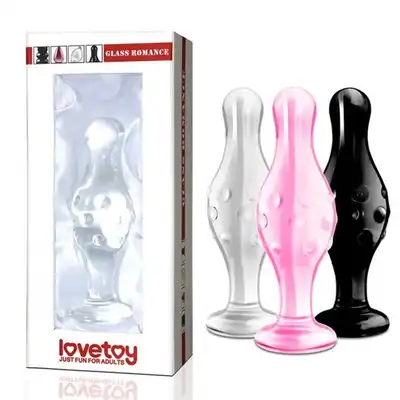 LoveToy - 4,5` Glass Romance Dildo Black - czarny, szklany korek analny
