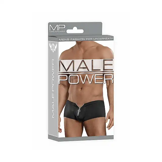 Male Power - Zipper Short L/XL - Elastyczne spodenki z wygodnym zamkiem błyskawicznym w kolorze czarnym  L/XL