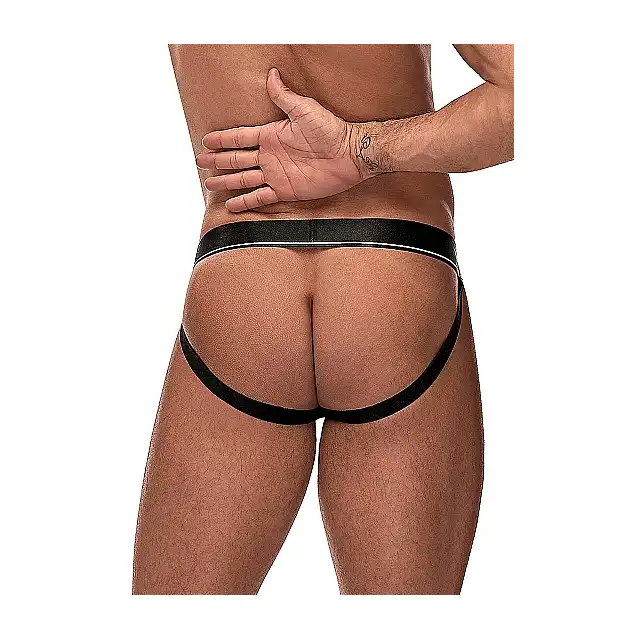 Male Power - Cock Ring Thong L/XL - Wyjątkowe majtki odkrytymi pośladkami, ringiem i odpinanym woreczkiem na penisa