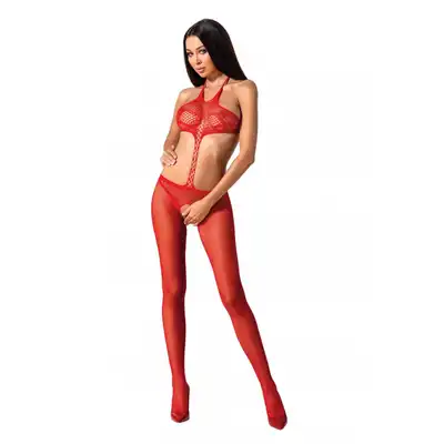 Passion - BS080RED. Bodystocking z otwartym krokiem. Czerwony kolor, rozmiar uniwersalny.