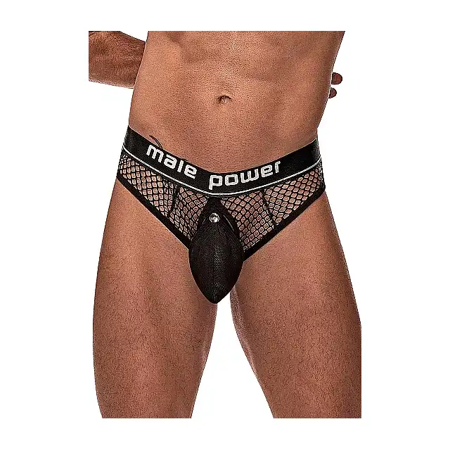 Male Power - Cock Ring Thong PIT  L/XL - Wyjątkowe stringi z elastycznym ringiem i odpinanym woreczkiem na penisa