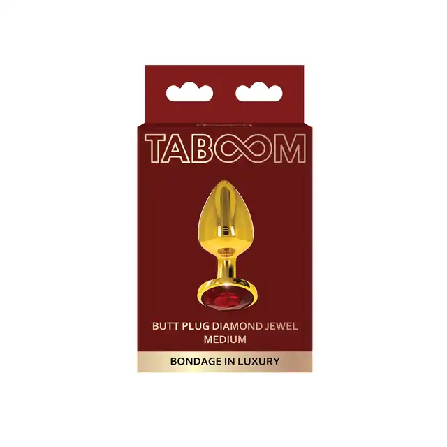 Taboom - Butt Plug With Diamond Jewel M - niezwykle elegancki złoty korek analny z czerwonym kryształem