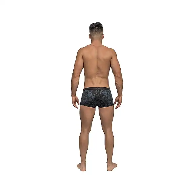 Male Power - Pouch Short L - Pełne szorty z wykończeniem imitującym skórę i intrygującym nadrukiem
