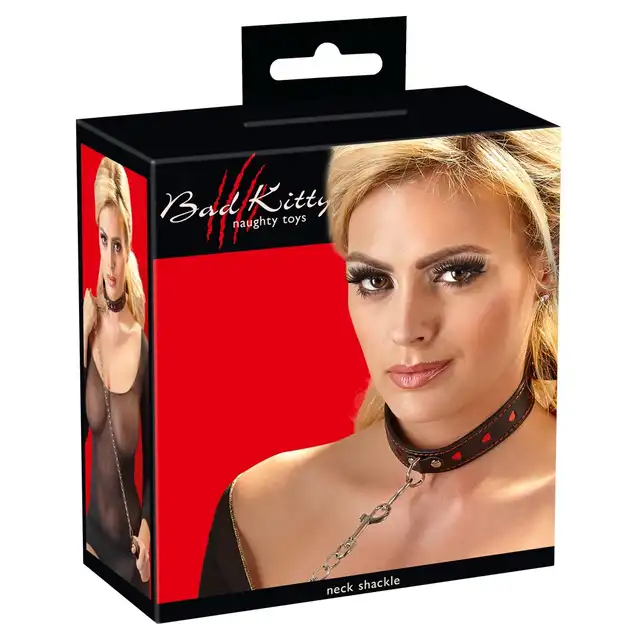 Bad Kitty - Collar and Leash - Zestaw: smycz z obrożą w śliczne czerwone serduszka