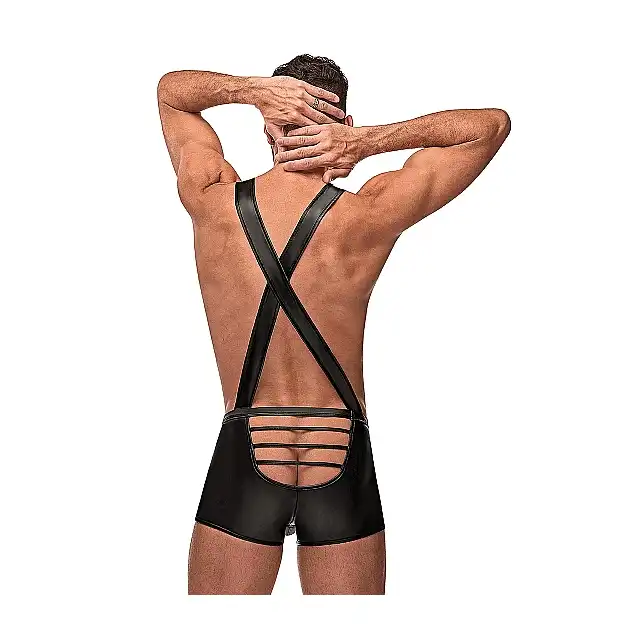 Male Power - Cage Back Singlet L/XL - Szorty na szelkach z paskami podkreślającymi pośladki