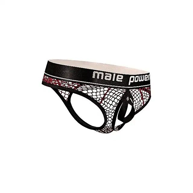 Male Power - Cock Ring Thong L/XL - Wyjątkowe majtki odkrytymi pośladkami, ringiem i odpinanym woreczkiem na penisa