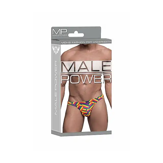 Male Power - Bong Thong  L/XL Rainbow - Elastyczne stringi w kolorową jodełkę